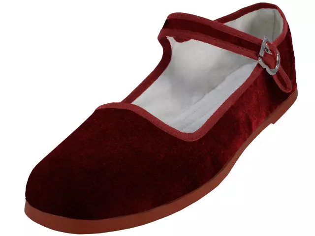 T2-118L - Women's "Easy USA" Velvet Upper Classic Mary Jane Shoes — Maroon (T2-118L-M) / 39