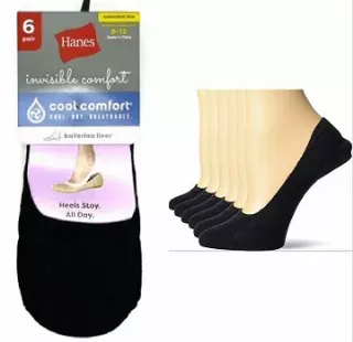 #6-H-477 ‘Hanes’ Black Ultra Low Ballerina Socks 8-12 – $2.00 per 6 pack (12 Packs)