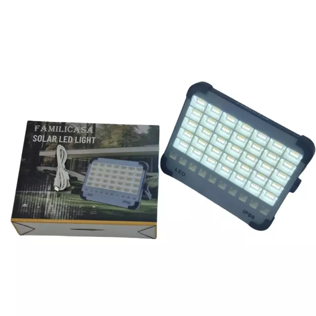 Familicasa - 200W Portable Solar LED Floodlight – IP66 Waterproof Emergency Light with ABS Aluminum Body & Hanging Hook for Camping & Outdoor Use