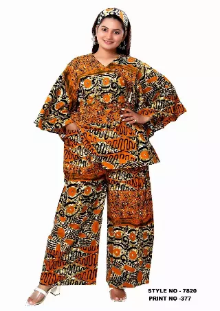 7820 - 2 Pcs Long Sleeves V-Neck Top & & Bottom Set - $30.00 Each (3 pcs per pack) — Free Size / Print-377