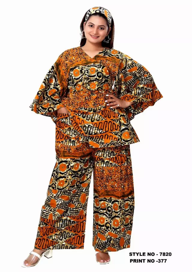 7820 - 2 Pcs Long Sleeves V-Neck Top & & Bottom Set - $30.00 Each (3 pcs per pack) — Free Size / Print-377