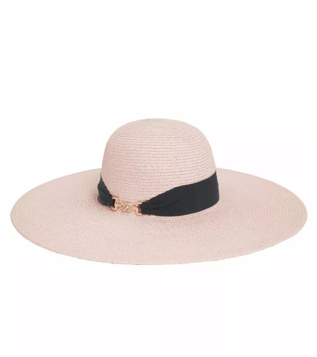 Magid Ribbon & Metal Accent Straw Floppy Sun Hat — BLUSH
