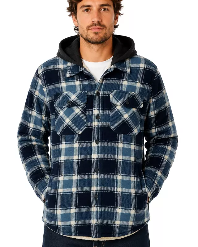 Men's Hooded Shacket with Sherpa Lining #636 — Navy / S-M-L-XL-2X