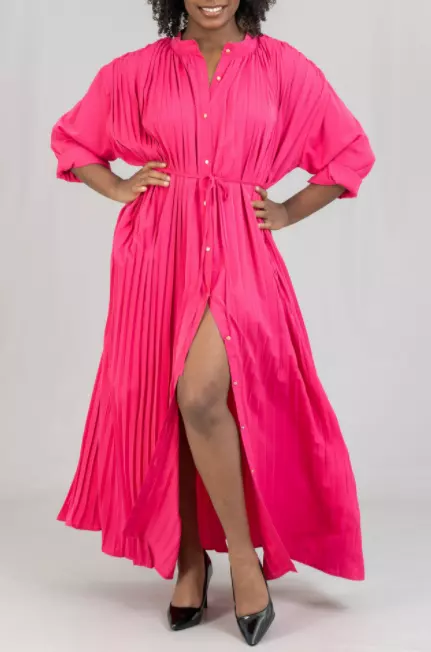 CHH21027 Pleated Button-front Dress - One Size (4-PCS PRE-PACK- 4 Assorted Colors) ($25.00 Each)