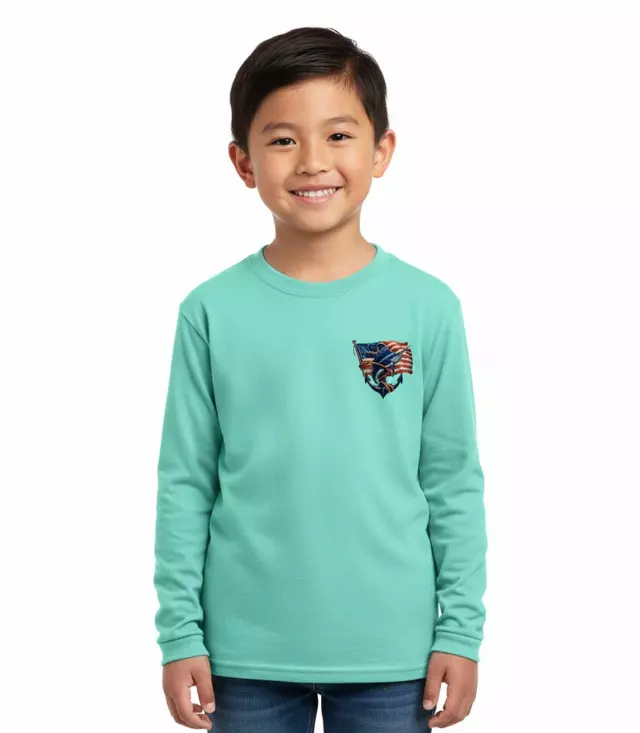 Boys Performance L/S Top Fish Design with USA Flag-7671604