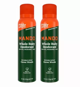 Mando Whole Body Deodorant For Men – Invisible Spray Deodorant – 72 Hour Odor Control – Low Irritation Formula – Aluminum Free, Benzene Free – 3.6 ounce Can – Clover Woods