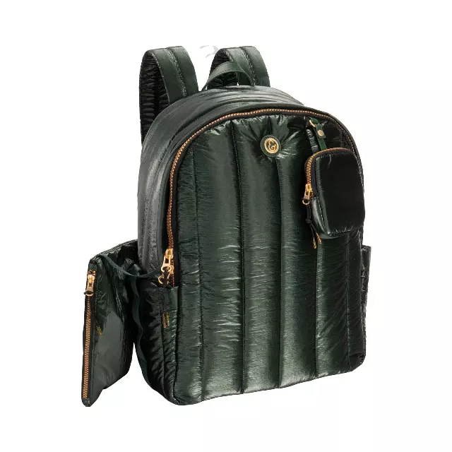 Joan & David Tubular Quilted Metallic Puffer Nylon 18-Inch Workbook Backpack — 243-EMERALD · SKU JDB2894-243-EM