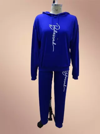 22124 -2 pcs Blessed Jogging Suit -Lots of Colors Available- $30.00 Set (3 pcs per pack) — Plus - 1X 2X 3X / Royal