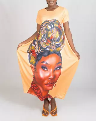 23020- Women's Plus Size Maxi Dress Digital Face-Print Knit Maxi Dress - One Size (3-PCS PRE-PACK) ($20.00 Each)