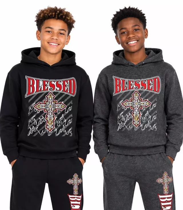 S1OPE Blessed with Cross Screen Print Hoodie & Jogger Set – 8101888