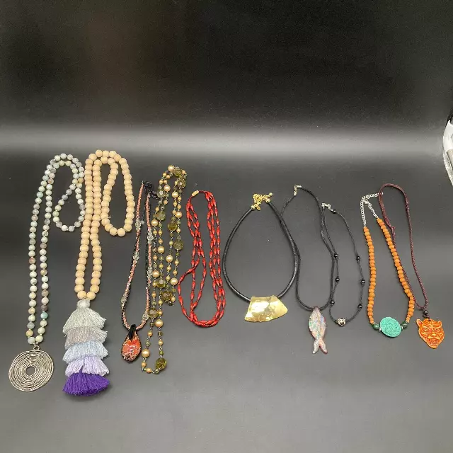 Vintage to Modern Costume Jewelry Lot 10 Necklaces Pendants Beaded Tassel