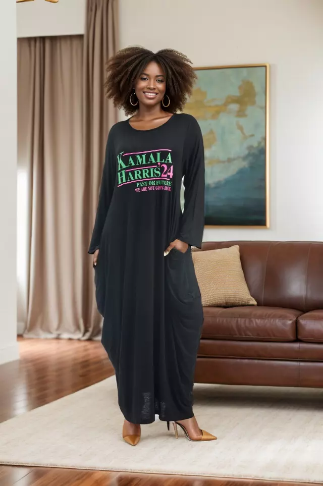 24036- CLOSEOUT!! "Kamala Harris" Maxi Balloon Dress - Past Or Future - We Are Not Going Back (4 Colors) - One Size ($5 Each) — 3-Pcs PRE-PACK / Black