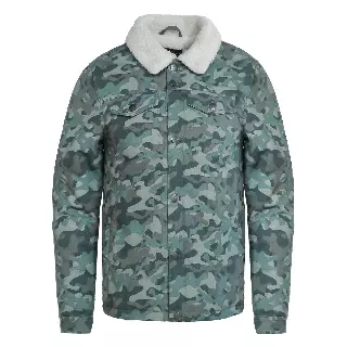 Men's Sherpa-Collar Trucker Jacket - Grey Camouflage