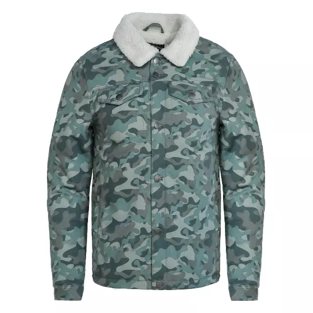 Men's Sherpa-Collar Trucker Jacket - Grey Camouflage