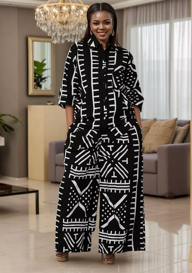 7861 Authentic African Print 2pc Pant Set - $25 Each (3 pcs per pack) — One Size / Print-634B
