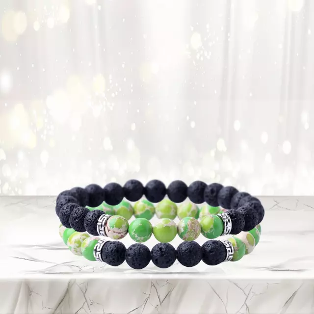 Lava Stone Aromatherapy Diffuser Bracelet (2-Pk) — Green