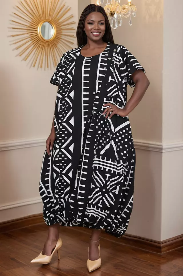 7883 - Ankle Length Baggy Printed Maxi Dress - $25.00 Each (3 pcs per pack) — Free Size / Print-634B