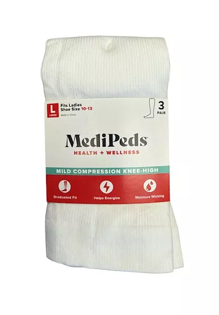 #6-MP-1724882 Women’s MediPeds White Compression Knee High Socks (Size 6-10) – $1.50 per pack (12 Packs)