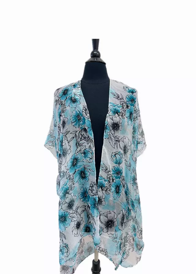 C23 Spring Floral Kimono — Teal