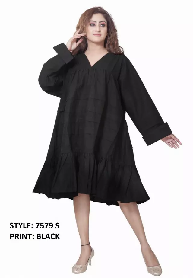 7579S - ON SALE!!! Solid Tunic Dress (3 PCS PRE-PACK) - $15.00 EACH — One Size (4 - 24) / Black
