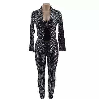 Chicaluv - Mirage Shine Sequin Blazer & Pant Set – Silver & Gold Edition