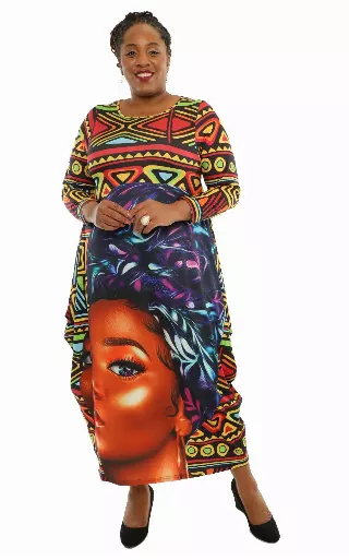 22059LS Face Print Maxi Dress - One Size (3-PCS PRE-PACK) ($20.00 Each)
