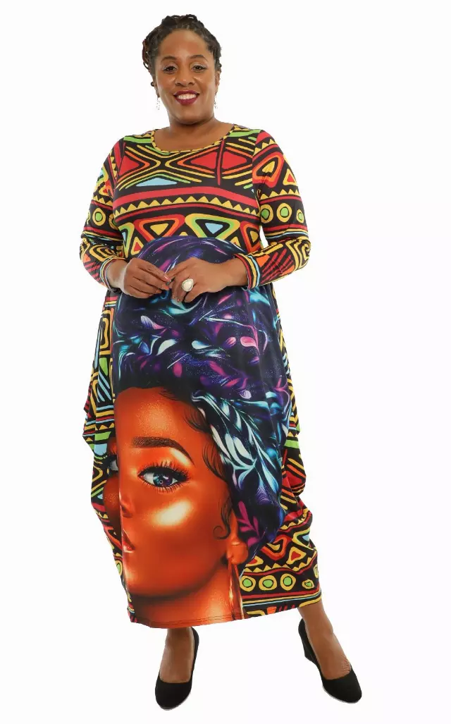 22059LS Face Print Maxi Dress - One Size (3-PCS PRE-PACK) ($20.00 Each)