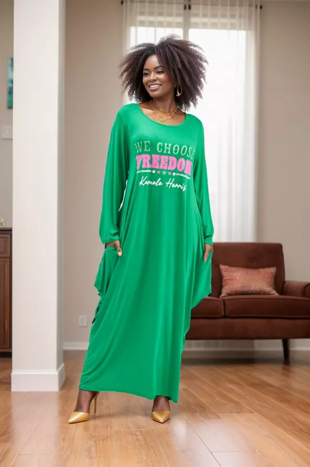 24034 - CLOSE OUT!!Women's "Kamala Harris" Maxi Balloon Dress - We Choose Freedom (5 Colors) - One Size ($5 Each) — 3-Pcs PRE-PACK / Green