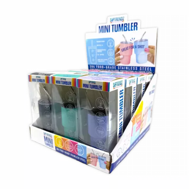 Stainless Steel 2oz Insulated Mini Shot Tumblers - 12 Pieces Per Retail Ready Display 26626