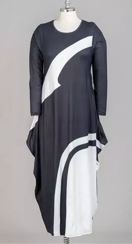 CHH-21064 Digital Black White Long Sleeve Maxi Dress - One Size (6-PCS PRE-PACK) ($22.00 Each)