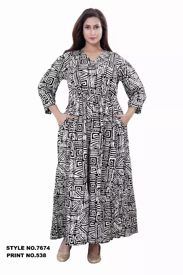 7674-ON SALE!!! Rayon Maxi Dress with Elastic Waist (3/pk) Free Size - $15.00 Each — Free Size / Print-538