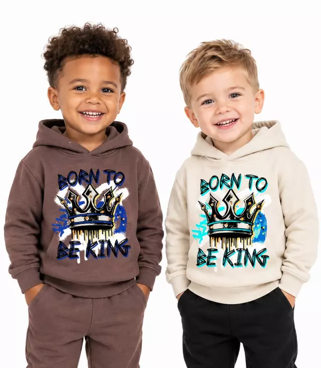 S1OPE Born To Be King Screen Print w Rhinestone Pull On Hoodie & Jogger Set – 8174502