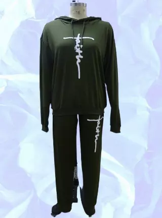 22125 -2 pcs Faith Jogging Suit -Lots of Colors Available- $25.00 Set (3 pcs per pack) — Reg - M L XL / Olive