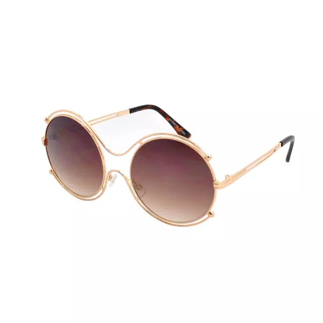 Round Cut-Out Sunglasses with Luxury Double-Rim Metal Frame and Orb Accents HJ10119