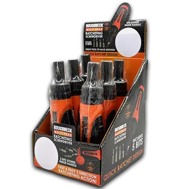 Ratcheting Screwdriver with Multi-Head Options - 6 Pieces Per Retail Ready Display 23975