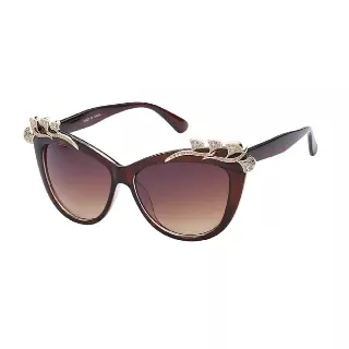 Elegant Cat-Eye Sunglasses with Rhinestone Wing Temple Accents TD1514