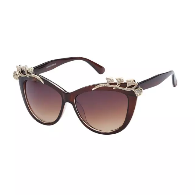 Elegant Cat-Eye Sunglasses with Rhinestone Wing Temple Accents TD1514
