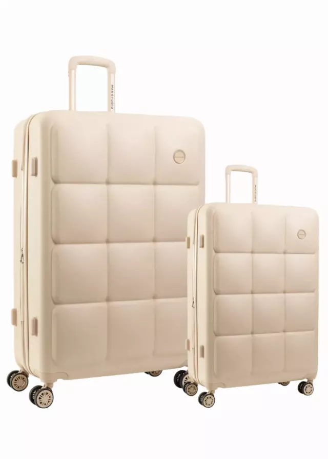 Max Studio The Square Embossed ABS 2-Piece Hard-Sided Luggage Set — 413-BLONDE WOOD