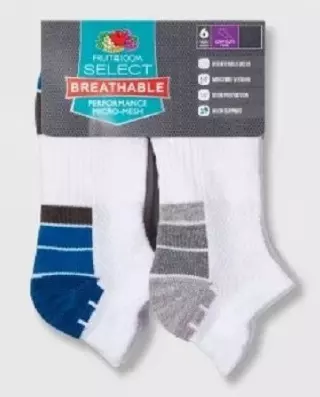 #9-F-10307 Men’s ‘Fruit of the Loom’ Breathable Low Cut Socks – $3.50 Per 6 Pair Pack (12 Packs)