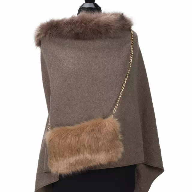 HX107 Solid Color Faux Fur Crossbody Bag — Khaki