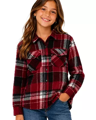 Girls' Shacket with Sherpa Lining #H35 — Burgundy / 6-8-10-12-14-16
