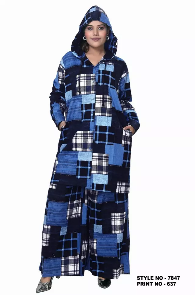 7847 - 100 % Cotton Printed 2pc Pant Set - Top/ W Hood + Pajama Set - $25.00 Each (3 pcs per pack) — Free Size / Print-637