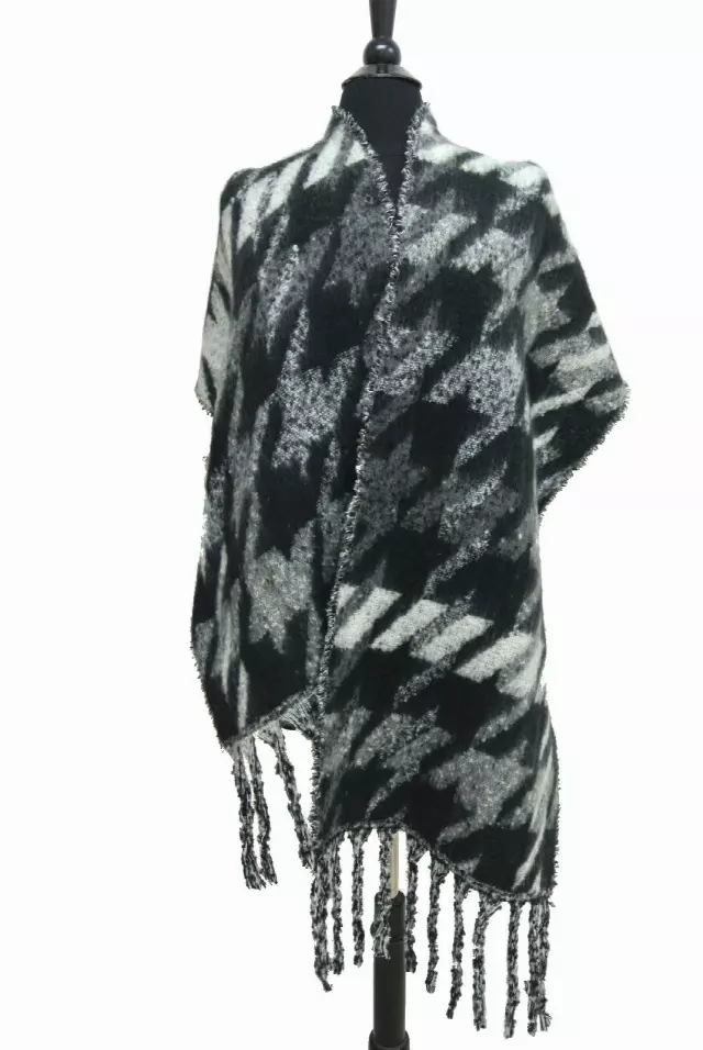 BF151 Houndstooth Pattern Winter Scarf — Black