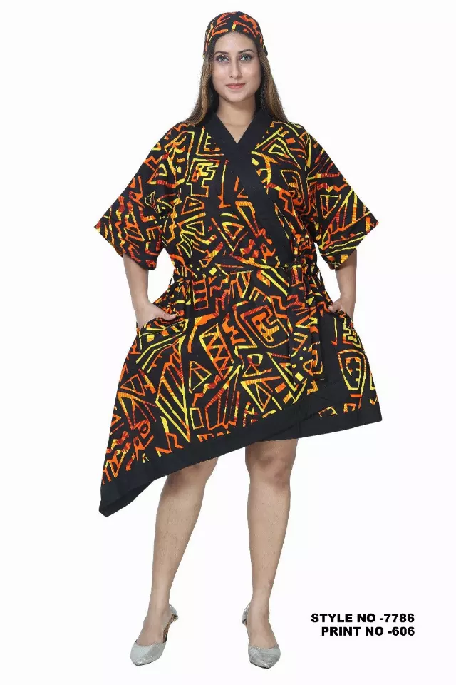 7786 - Asymmetrical Wrap Dress - $20.00 Each — Free Size / Print-606