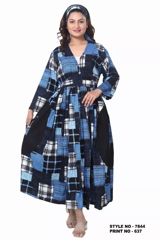 7844 - Women's Authentic African Printed Dress | V-Neck | Long Sleeves - $25.00 Each — Free Size / Print-637