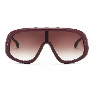 Fashion Chunky Rim Shield Sunglasses with Oval Cutout Metal Side Temples P11122