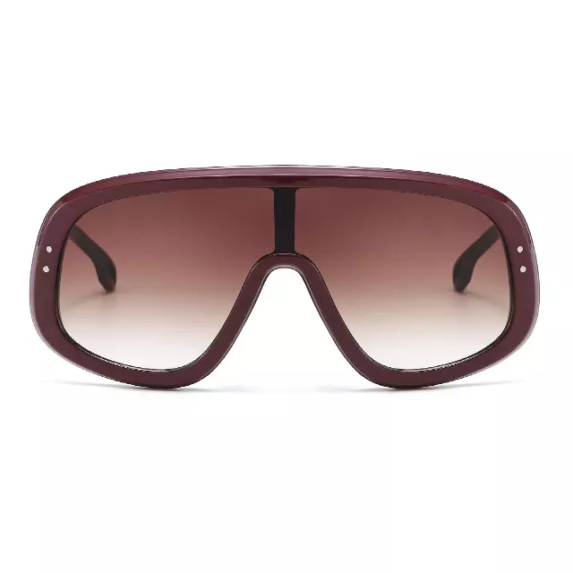 Fashion Chunky Rim Shield Sunglasses with Oval Cutout Metal Side Temples P11122