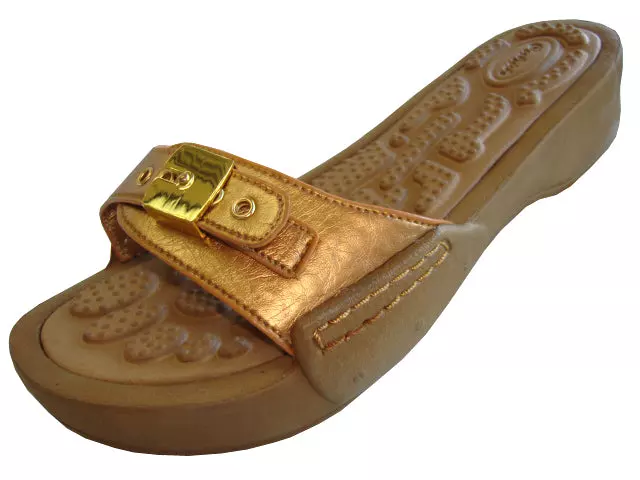 S5900L - Women's Slide Sandal with Buckle — Gold (S5900L-G) / 5-10 Assorted