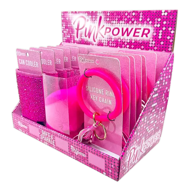Pink Power Key Chain and Can Cooler Assortment - 18 Pieces Per Retail Ready Display Kit 88528