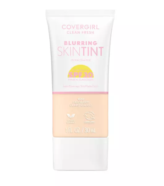 COVERGIRL Clean Fresh Blurring Skin Tint with SPF 30, 400 Fair Warm, Liquid Foundation, Soft Matte Finish, Smooths, Brightens, Blurs Pores, Mineral Sunscreen, Vegan Formula